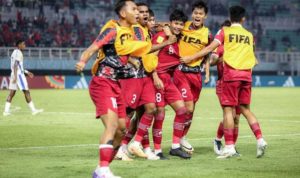 Skuad Timnas Indonesia U-17 merayakan gol Arkhan Kaka ke gawang Panama U-17 di matchday 2 Grup A Piala Dunia U-17 2023 di Stadion Gelora Bung Tomo, Surabaya (dok: Bagaskara Lazuardi)